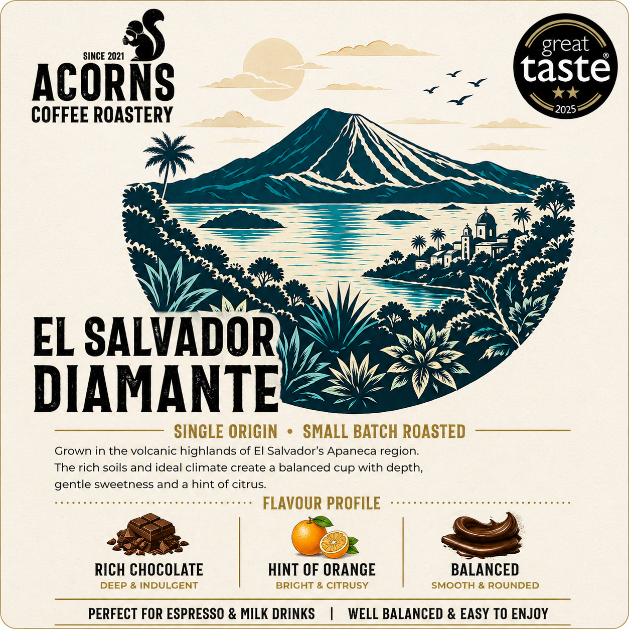 Acorns Coffee | El Salvador Coffee Beans Great taste award winning and roasted in Bordon Hampshire, UK