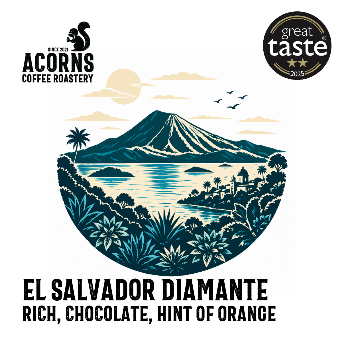 Acorns Coffee El Salvador rich chocolate hint of orange roasted in bordon hampshire