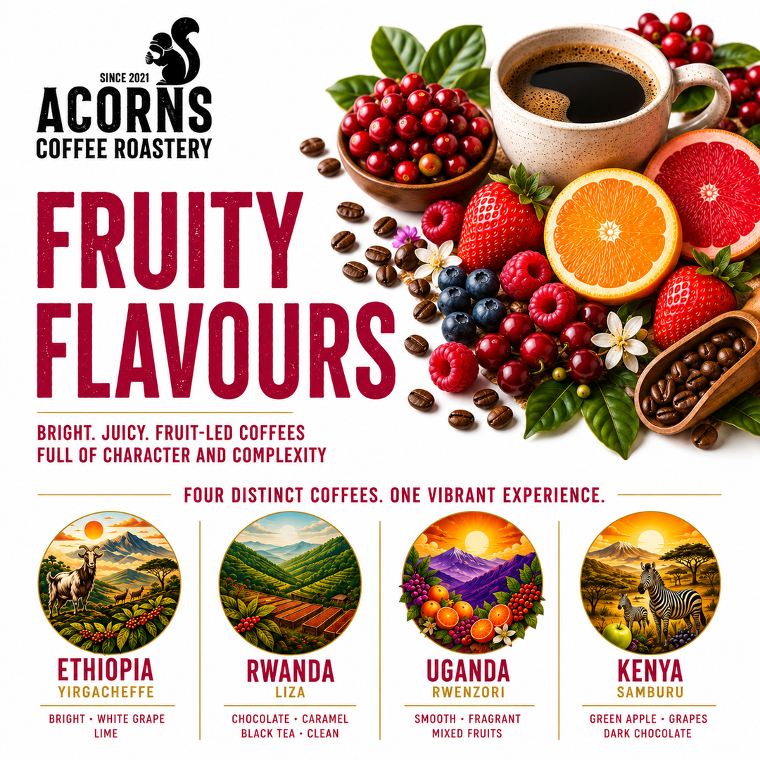 Great value fruity coffee beans freshly roasted by acorns coffee in Hampshire 