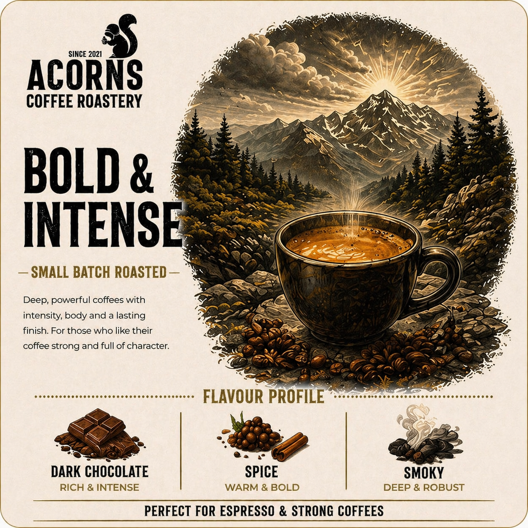 Acorns coffee bold and intense coffee collection with strong coffees