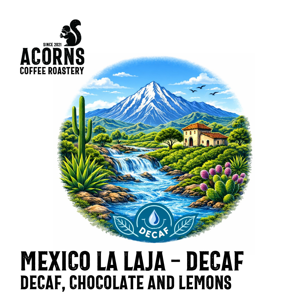 acorns coffee Mexico decaf lemon chocolate roasted in bordon hampshire